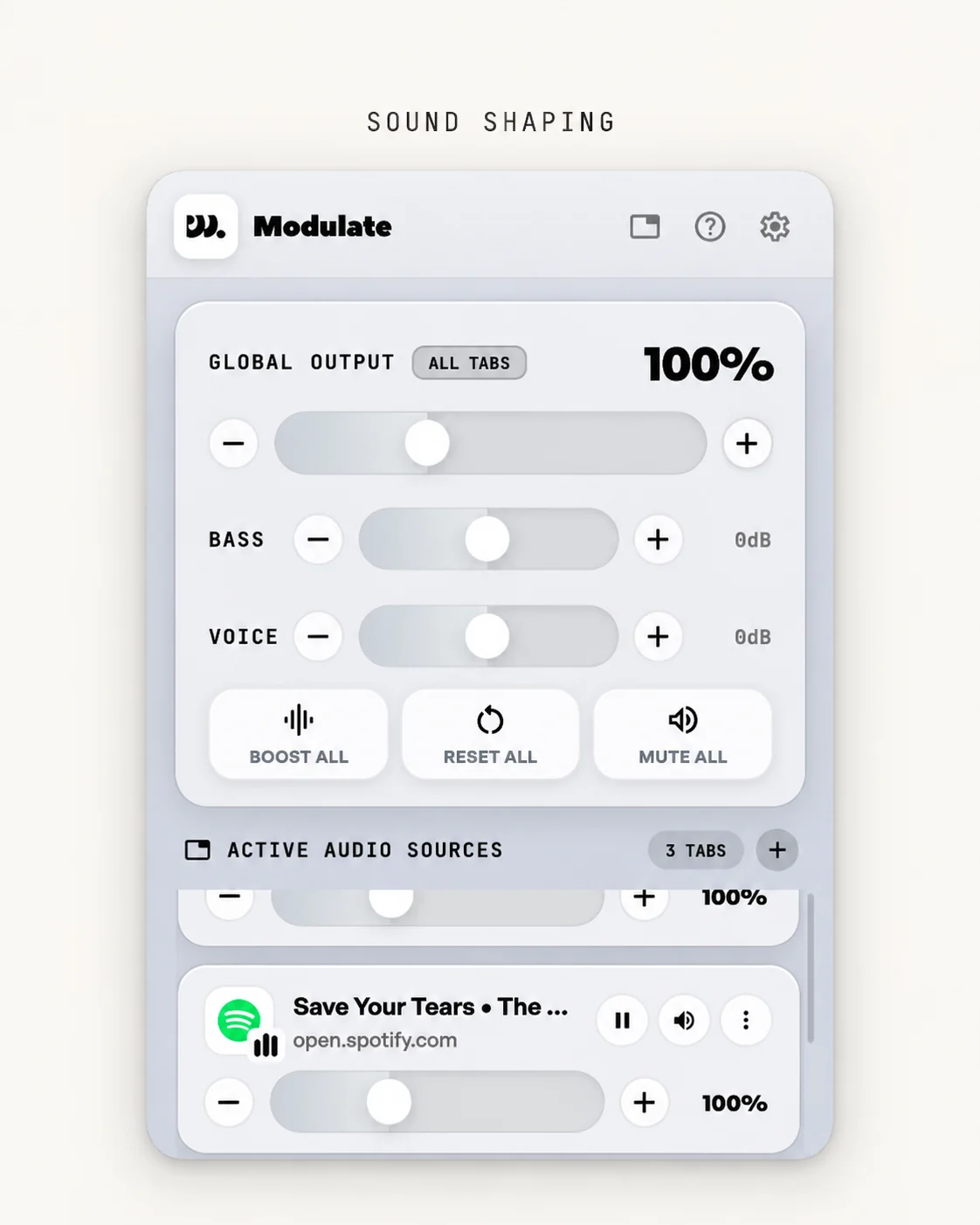 Modulate popup with Bass and Voice sliders both at 0 dB
