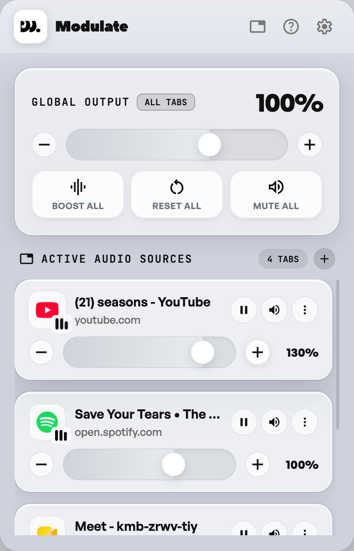 One tab boosted to 130%
