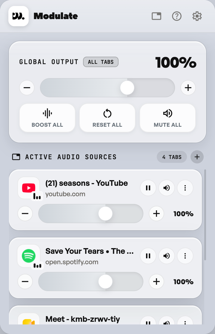 One tab reset to 100%