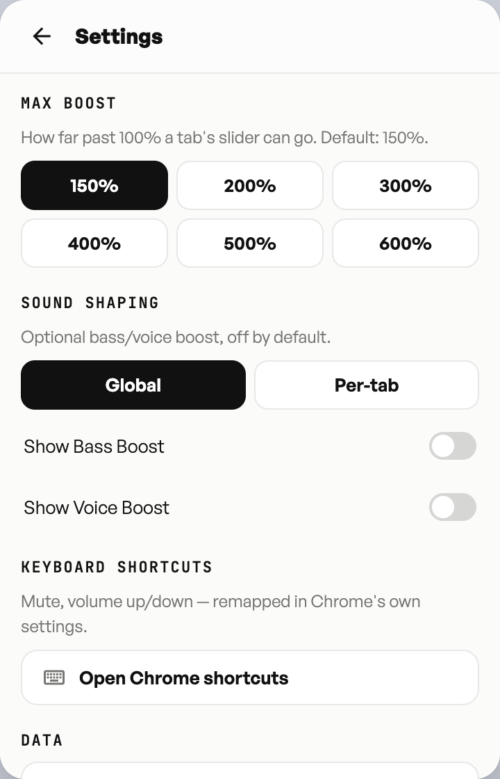 Settings panel