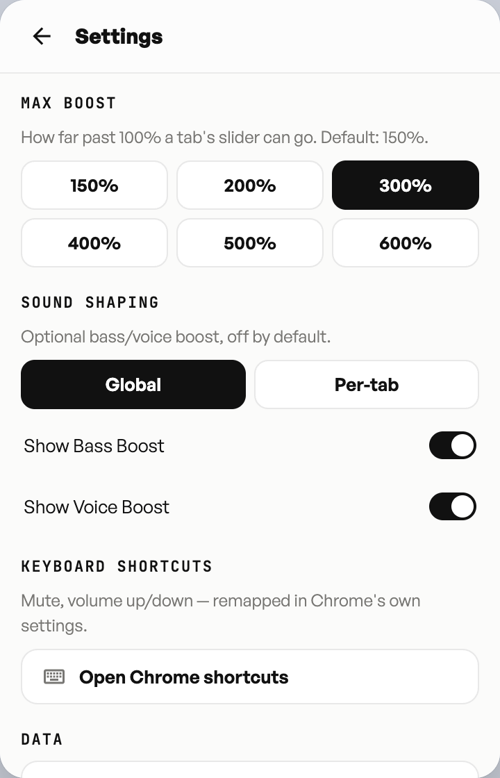 Settings with Bass and Voice switched on